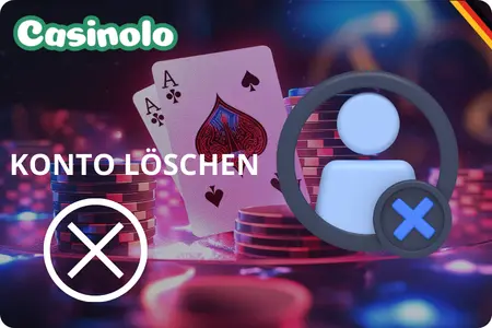 CasinoLo Kontoeinstellungen mit geöffnetem Bereich zur Kontoverwaltung und aktiver Schaltfläche zum Löschen des Kontos