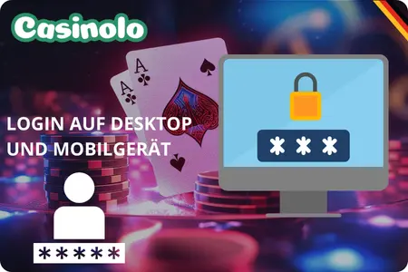 CasinoLo Login-Seite geöffnet auf einem Desktop-Monitor und einem Smartphone nebeneinander mit sichtbarem Anmeldeformular
