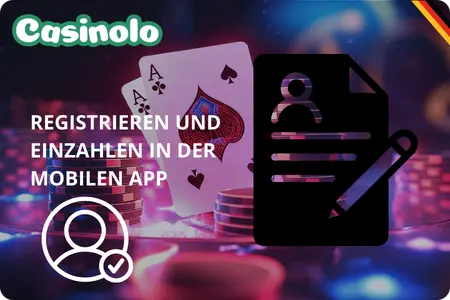 Registrierungsformular der CasinoLo Casino App auf einem Smartphone mit ausgefüllten Kontodaten und geöffnetem Kassenbereich