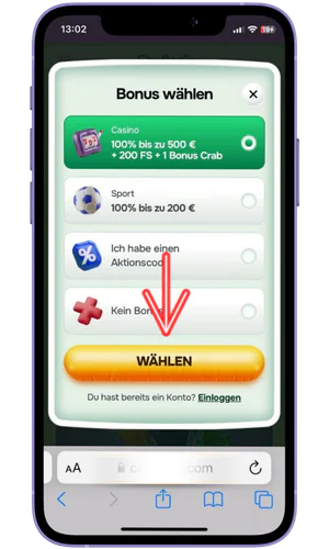 Wählen Sie einen Bonus